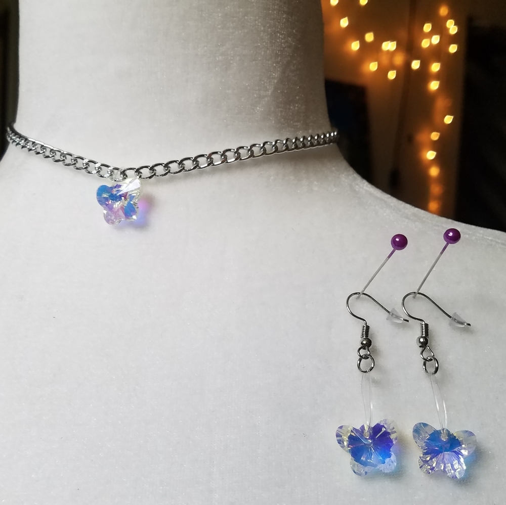 HAND MADE Butterfly choker & earrings